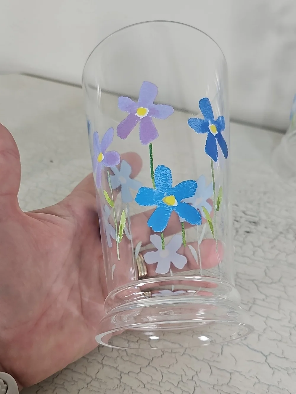 ​Set of 8 Floral Acrylic Glasses - 4 Tumblers & 4 Rocks Glasses - Blue & Purple